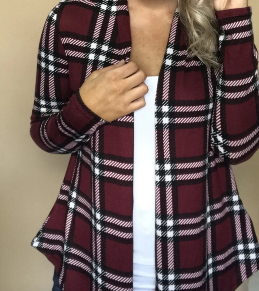 Plaid burgundy cardigan